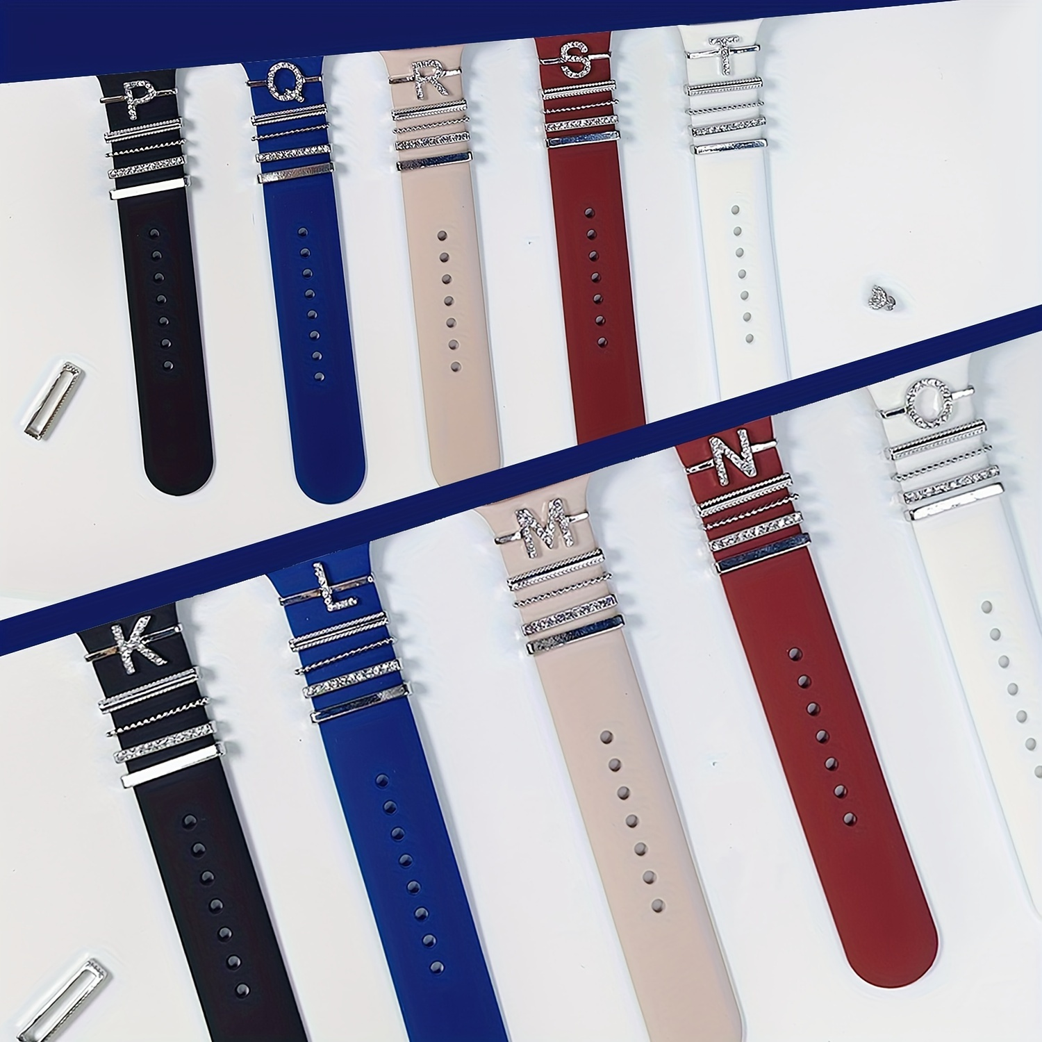 Hot 2024 New Shiny Alphabet Initial Letter Watchband Ring Loops, Luxury Rhinestone Watch Strap Charms Decorations 5pcs Alphabet Initial Letter Watchband Rings Loops Compatible With Watch Garmin Smartwatch (A-Z)