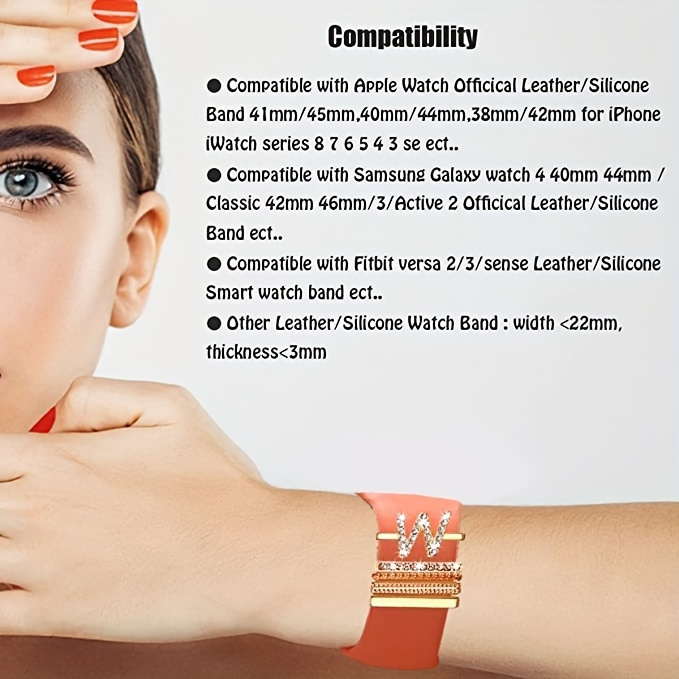 Hot 2024 New Shiny Alphabet Initial Letter Watchband Ring Loops, Luxury Rhinestone Watch Strap Charms Decorations 5pcs Alphabet Initial Letter Watchband Rings Loops Compatible With Watch Garmin Smartwatch (A-Z)