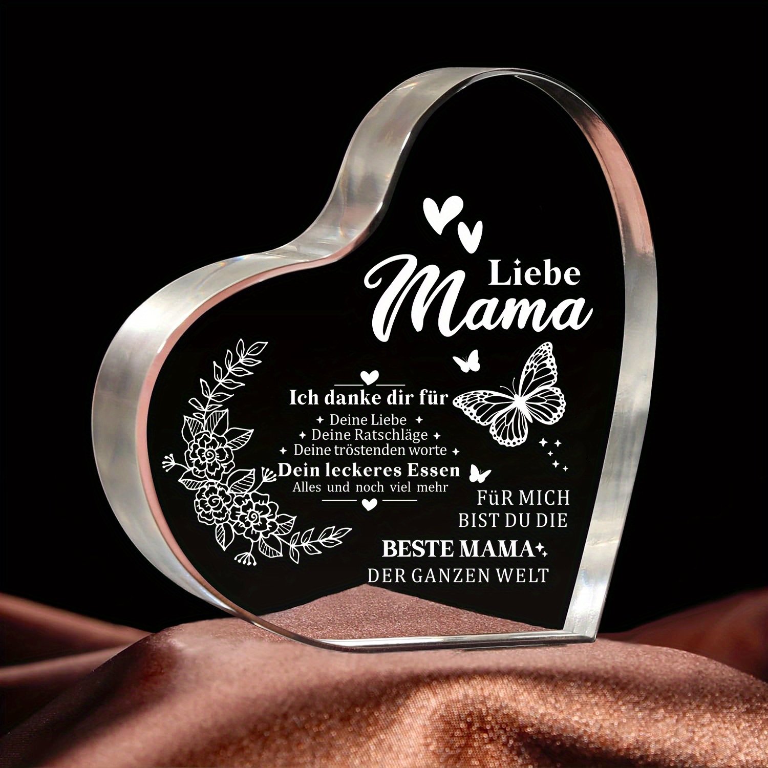 Image of 2d Flat - [2d Flat] 1pc 2d Flat Acrylic German Mom Birthday Gifts, Gifts For Mom From Daughter Or Son, Acrylic Heart I Love You Mama Gift For Day Christmas Gift