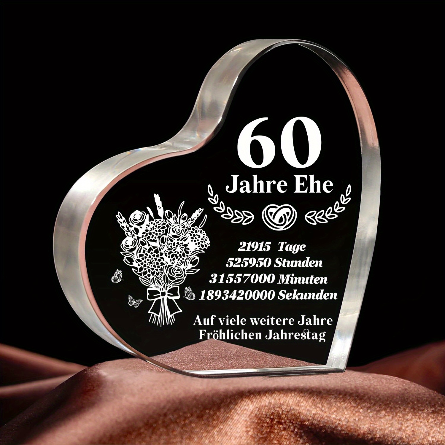 1pc german acrylic 60 years of marriage anniversary gifts for couple happy 60th anniversary wedding clear paperweight christmas gifts keepsake wedding decoration for women man mom dad parents