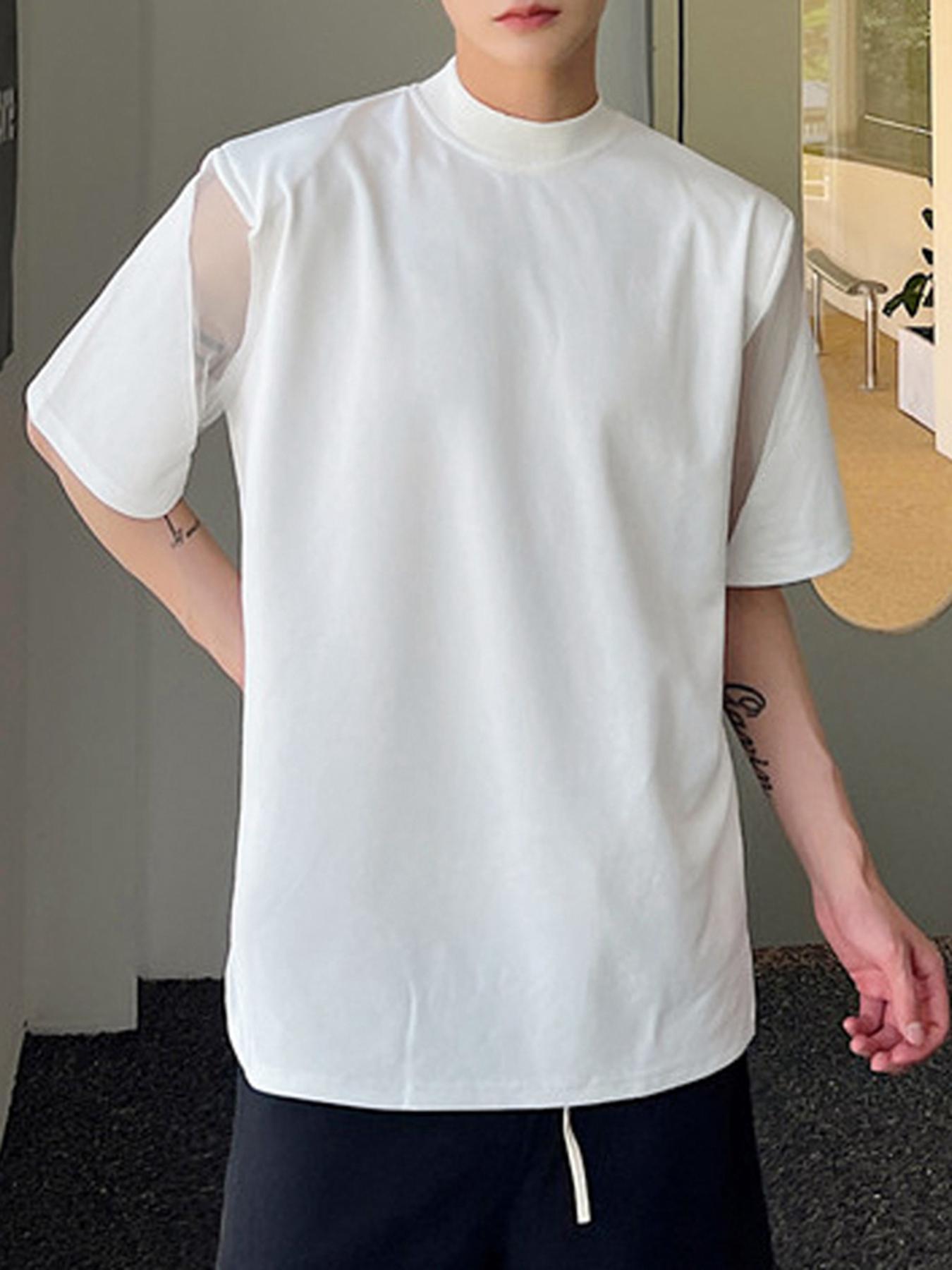 Men's Fishnet Sheer Shirt Tops Long Sleeve Round Neck Tee - Temu