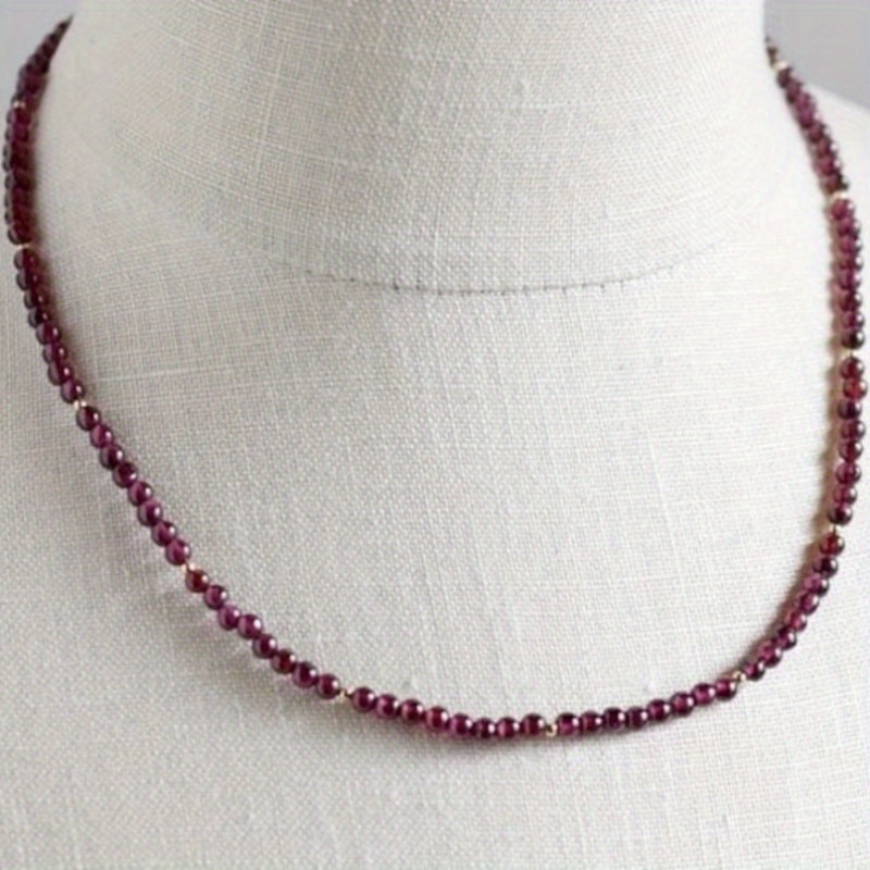 

Elegant Minimalist Berry Red Garnet Beaded Necklace, Exquisite Gemstone Jewelry, Perfect Gift For Women, Small Bead Necklace Style