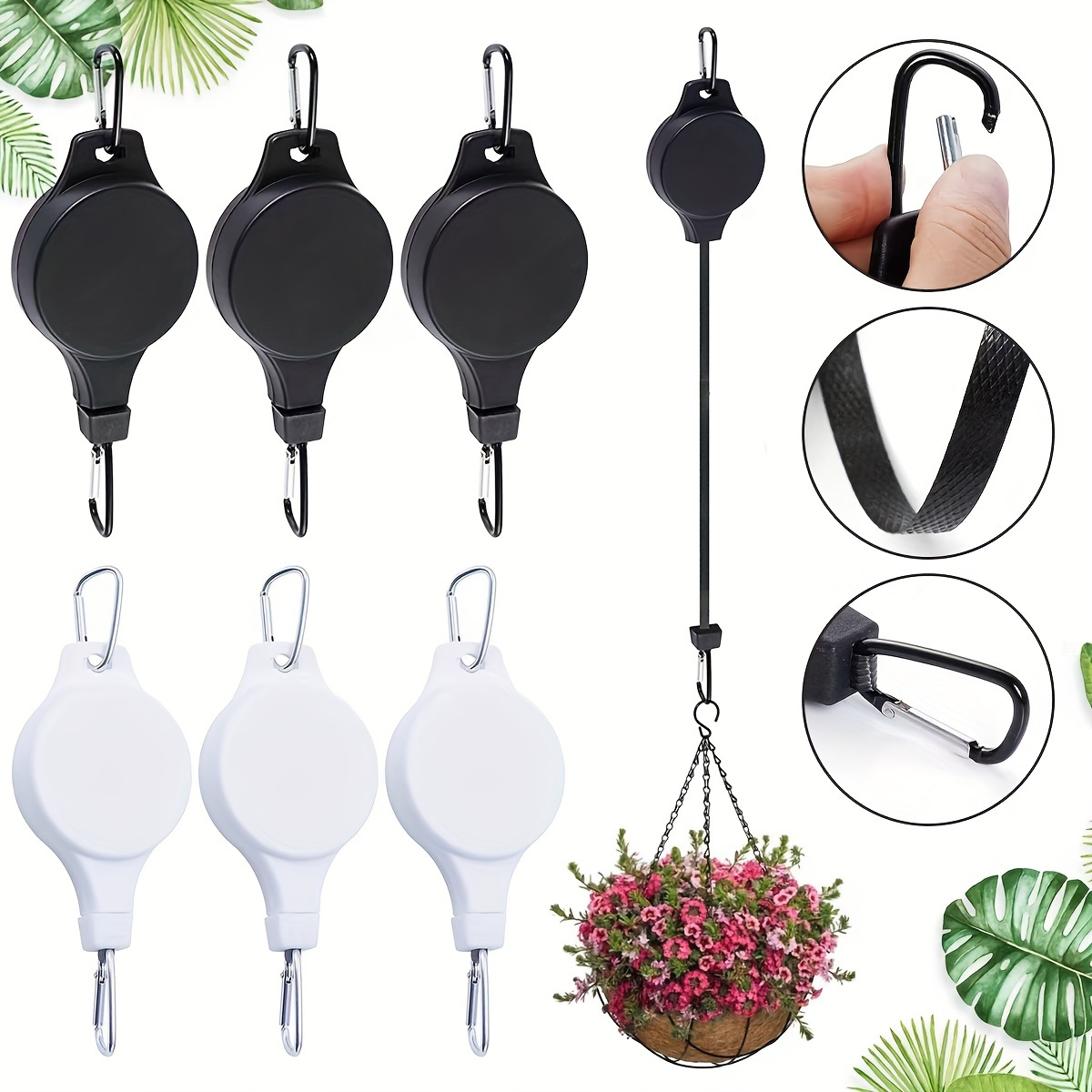 

2pcs Retractable Plant Hangers, Black Heavy Duty Easy Reach Pulley For Hanging Pots & Bird Feeders, Adjustable Height Wheels, Indoor/outdoor Garden Basket Pulley System, Casual Style