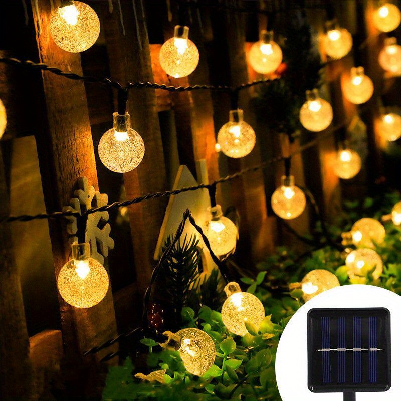 

1pc 20/100led Solar Outdoor String Lights, Crystal Ball Outdoor Waterproof Camping Atmosphere Courtyard Outdoor Garden Decoration Solar Garland Lights