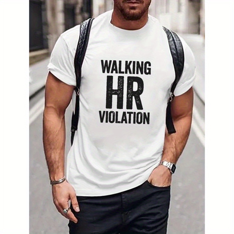 

Walking Hr Print Tees For Men, Casual Crew Neck Short Sleeve T-shirt, Comfortable Breathable T-shirt For All Seasons