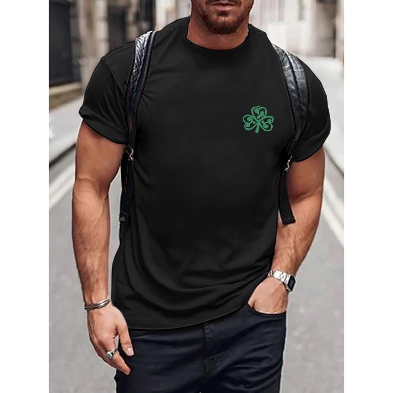 

Green Clover Print Tees For Men, Casual Crew Neck Short Sleeve T-shirt, Comfortable Breathable T-shirt For All Seasons, St Patrick's Day Gift