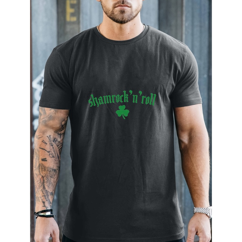 

Shamrock'n Roll Print T Shirt, Tees For Men, Casual Short Sleeve T-shirt For Summer