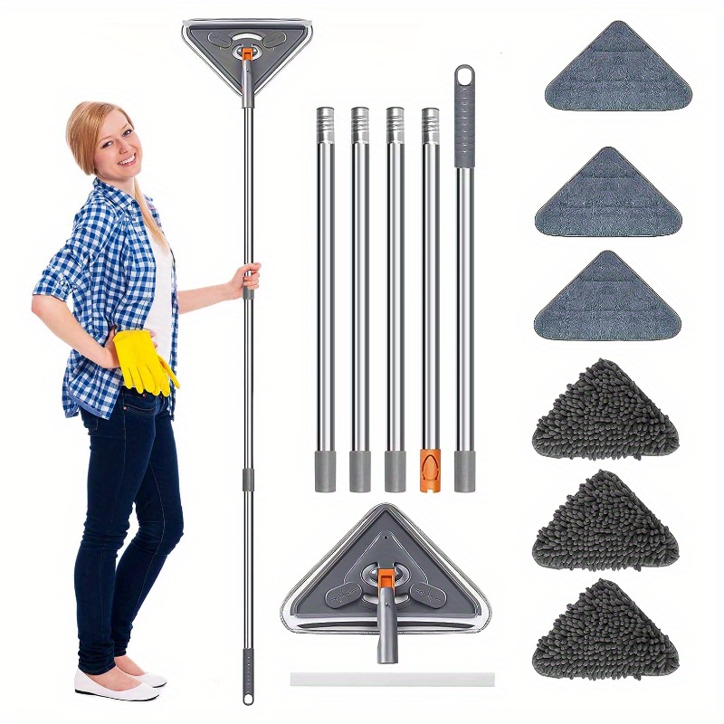 

1set, Triangle Wall Cleaning Mop With 6 Replaceable Mop Pads, Ceiling Mop With Extension Pole, 360° Rotatable Cleaning Mop For Walls Ceiling Window Skirting Car, Cleaning Supplies, Cleaning Tool