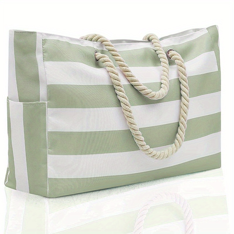 

Large Capacity Stripes Pattern Travel Beach Shoulder Bag, Multifunctional Toiletry Wash Handbag For Women