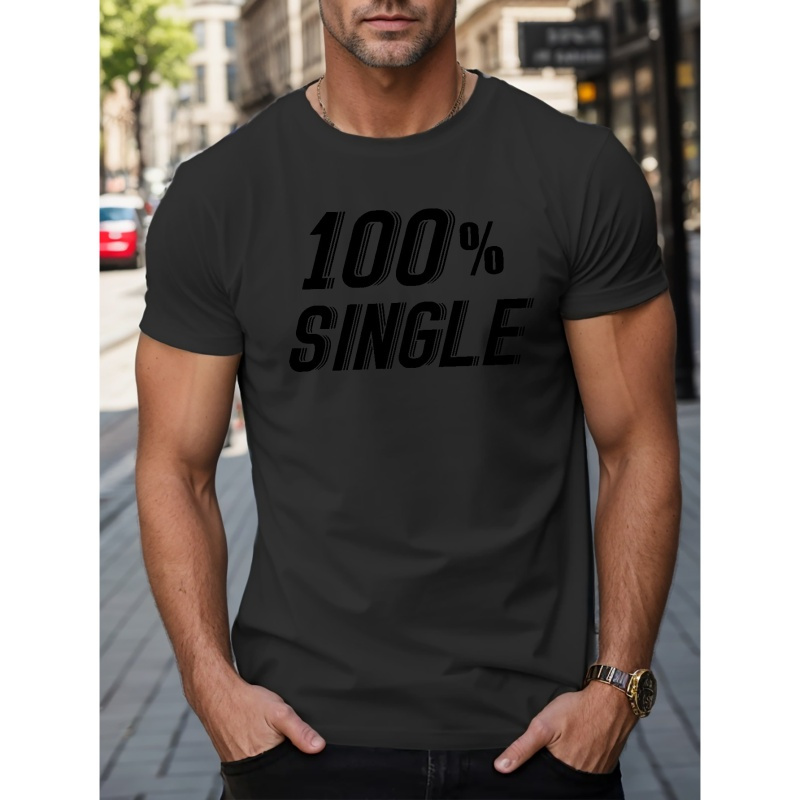 

100% Single Letters Print Casual Crew Neck Short Sleeve T-shirt For Men, Quick-drying Comfy Casual Summer Tops For Daily Wear Work Out And Vacation Resorts