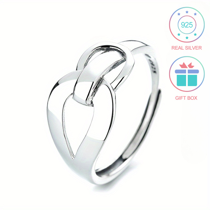 

1pc S925 Silver Unique Simple Elegant Style Geometric Buckle Shape Vacation Style Adjustable Open Ring For Girlfriend Gift