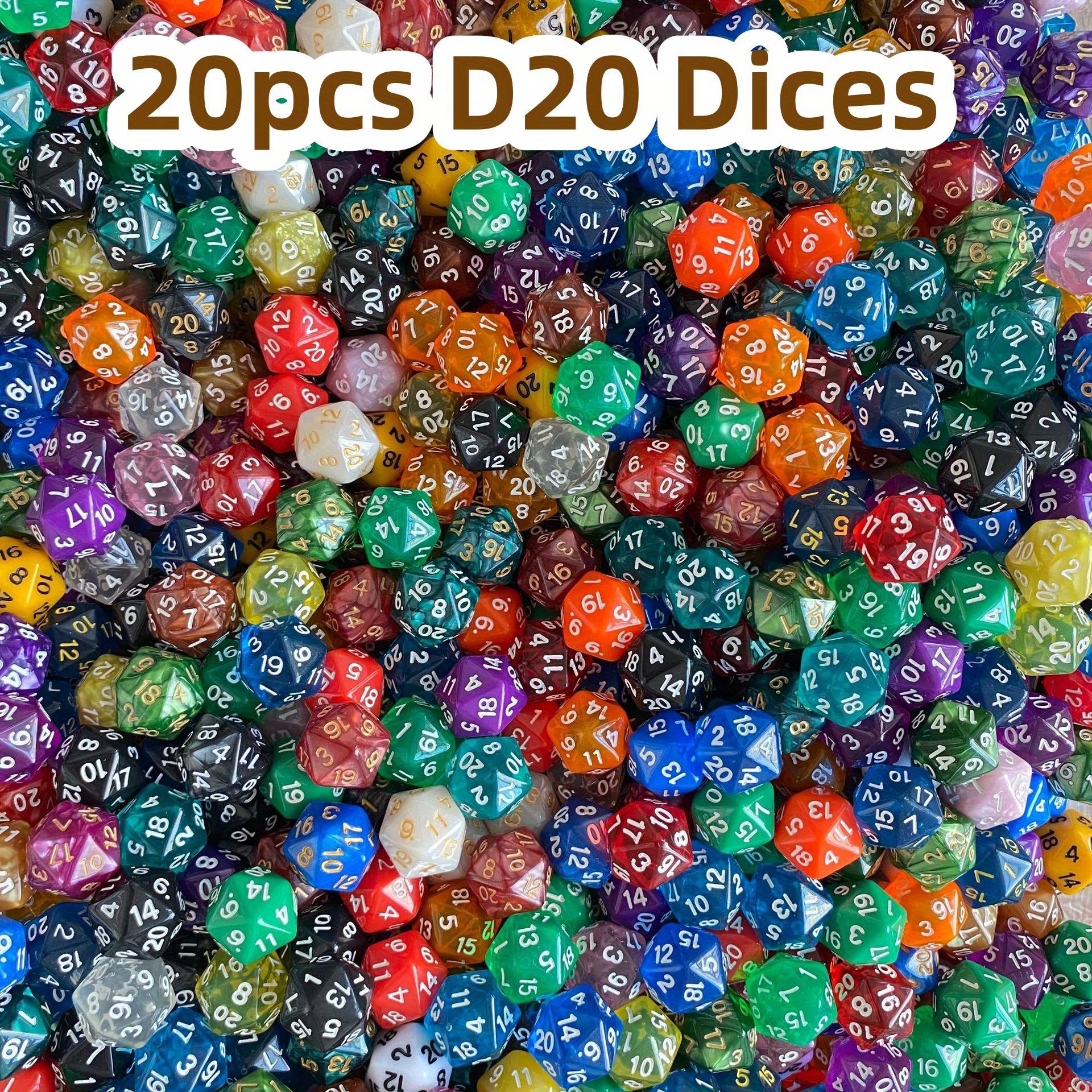 

20 Dés Multicolores à 20 Faces, Jeu de Société Numérique, Accessoires de Jeu de Société, Accessoires de Décoration d'Ornement, Jeu Amusant de Boisson, Couleur de Boîte , Couleur Aléatoire