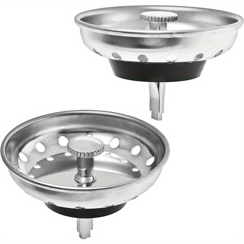 

1/2pcs Kitchen Sink Strainer And Stopper Combination Basket Replacement For Standard 3-1/2"" (about 8.9cm) Drain, Stainless Steel Basket With Plastic Knob, Rubber Stopper Bottom,