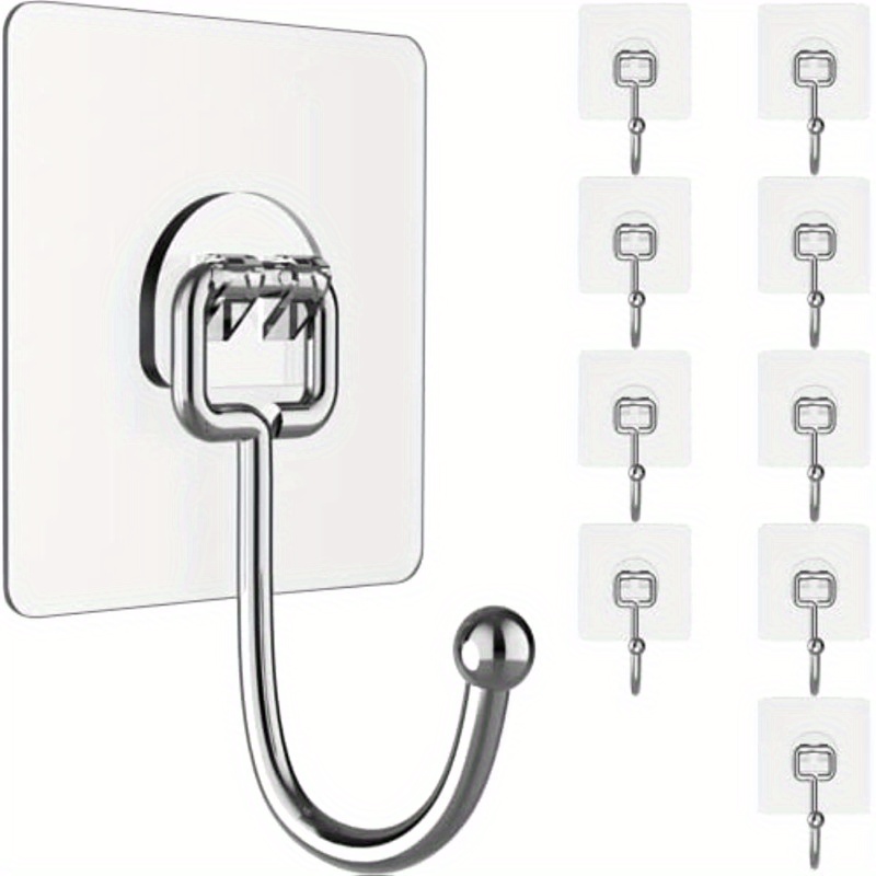 

10pcs Heavy-duty Adhesive Hooks For Hanging Heavy Items, Punch Free Traceless Waterproof And Rustproof Wall Hook, Ideal For Bathroom, Kitchen, And Home Use