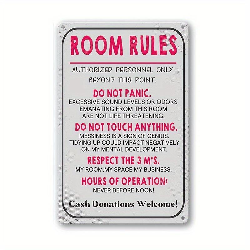 Room Rules Sign For Teen Girls Boy Bedroom/Gaming Room Door Decor Dorm Wall  Accessories Cool Things, Funny Metal Tin Signs 12 X 8 In : : Home