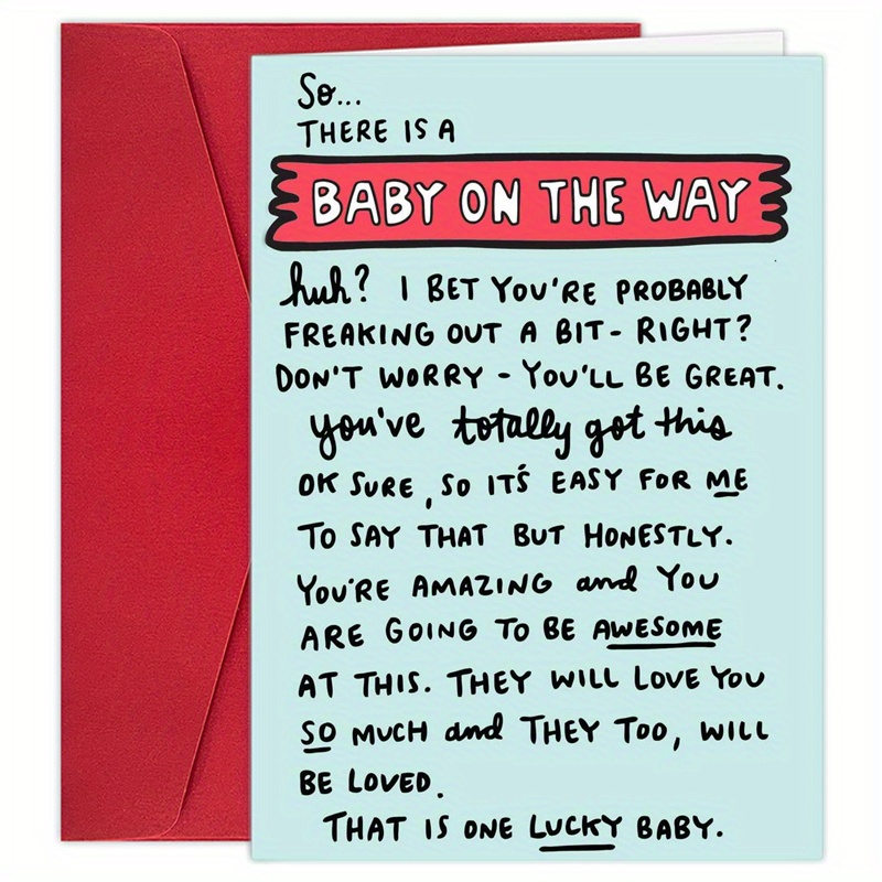 

1pc, Cute Pregnancy Baby Card With Envelope - Funny Newborn Congrats Card For Parents, Baby Shower - Baby On The Way