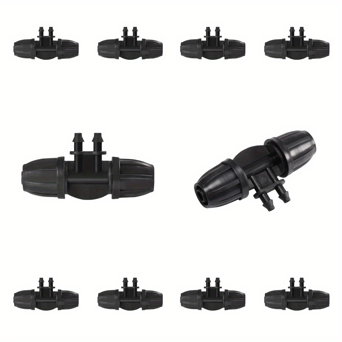 

10pcs, 5/16 Inch Irrigation Fittings Lock Reduced 4 Way Connectors For (5/16" Id X0.43-0.47" Od) To 1/4" Drip Tubing Barbed Barbed Reducer Tee