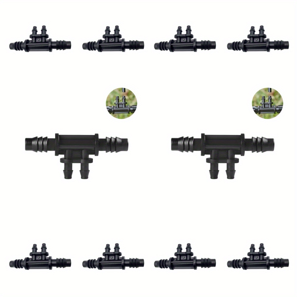 

10pcs 5/16 Inch To 1/4 Inch Greenhouse Drip Irrigation Fittings 4 Way Splitter, For 4mm Drip Hose Gardening Water Irrigation Fittings, Black Barbed Tees