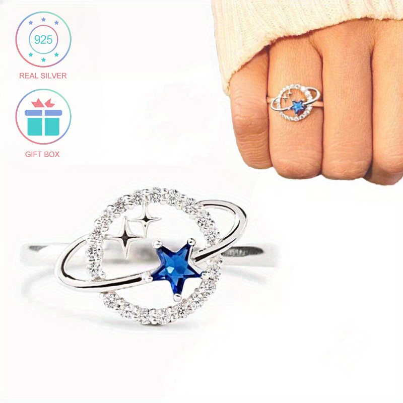 1pc Girl's Cosmic Trail Planet Rings, Zircon Rhinestone Wedding Rings