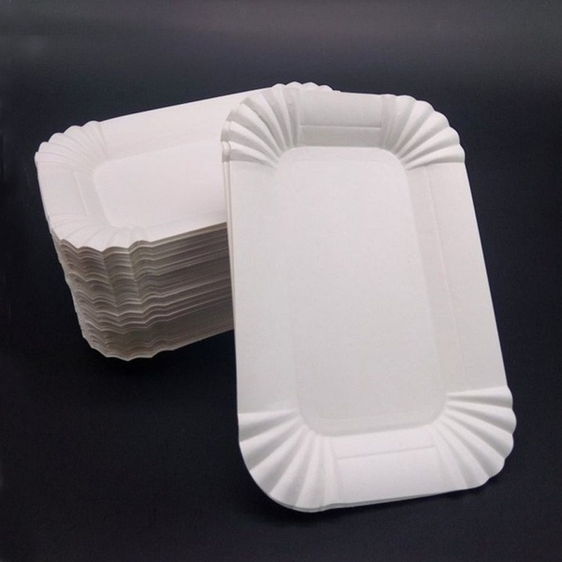 

100pcs Rectangular Cake Trays, Disposable White Paper Plates, Kitchen Supplies