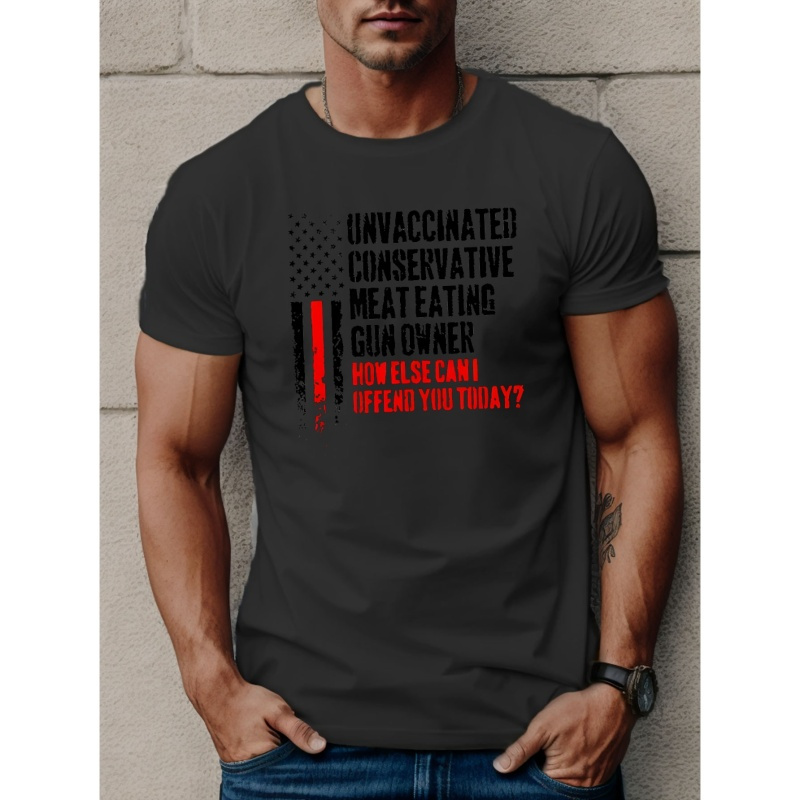 

Unvaccinated... Print Tees For Men, Casual Crew Neck Short Sleeve T-shirt, Comfortable Breathable T-shirt