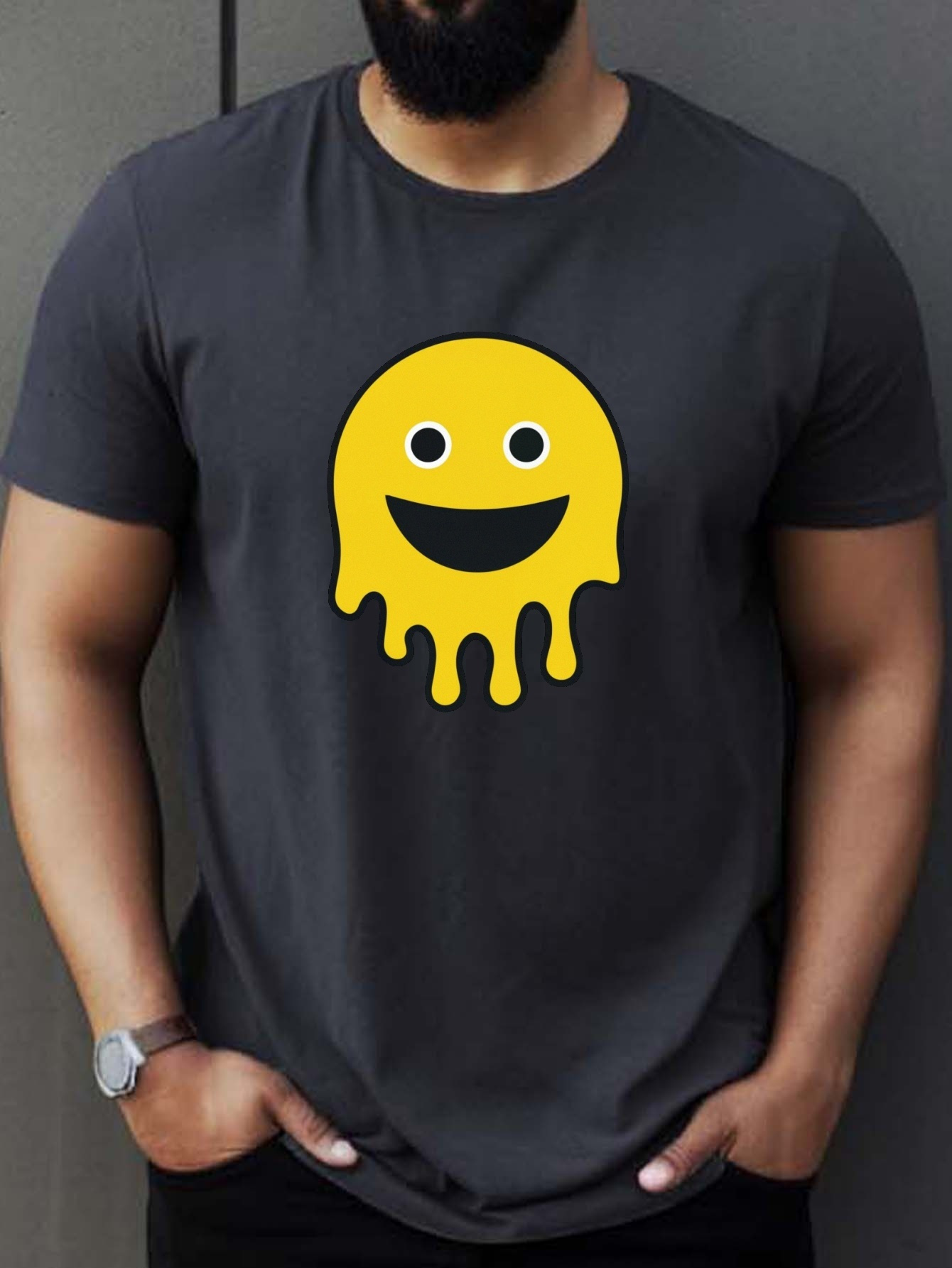 Happy Face Melting Print T Shirt Tees Men Casual Short - Temu Australia