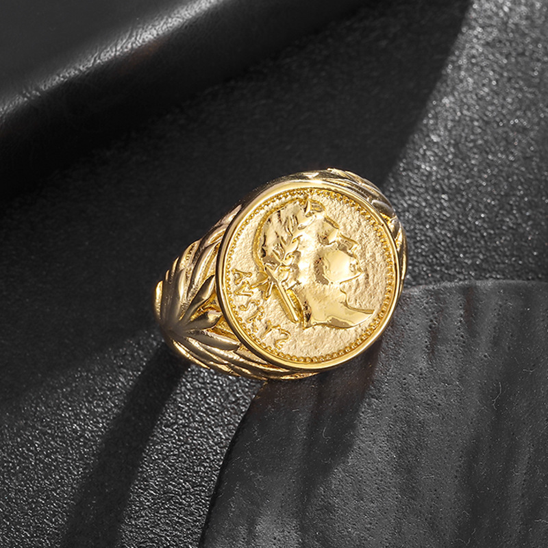 Roman Empire Caesar Pattern Ring Titanium Steel Retro Electroplated Portrait