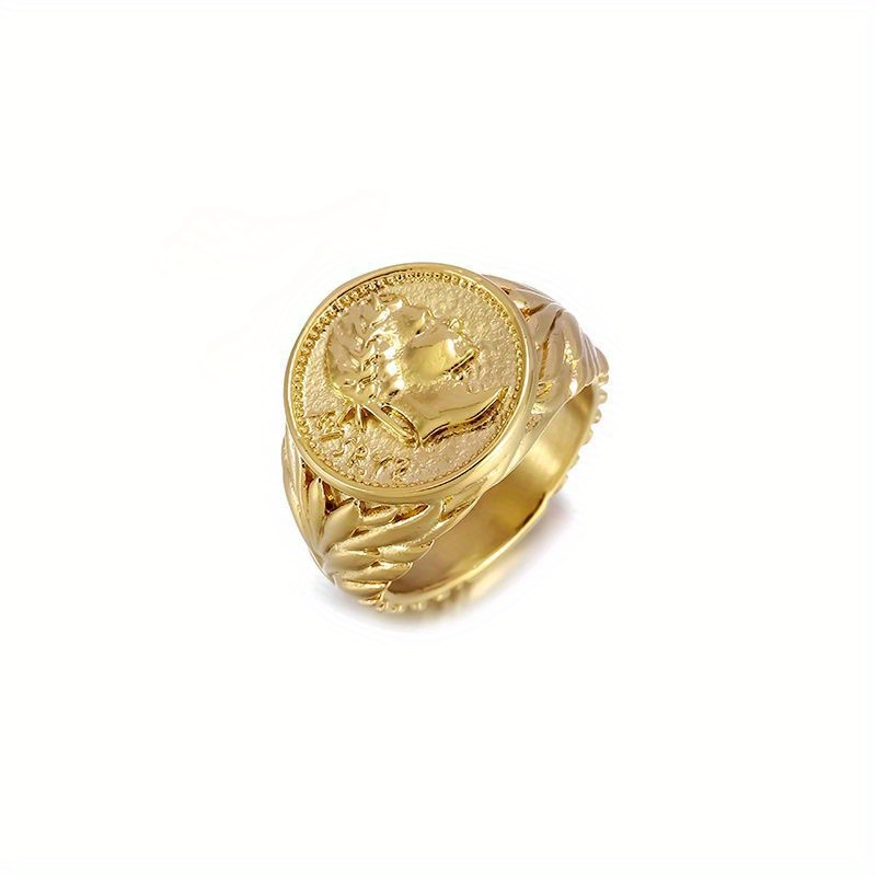 Roman Empire Caesar Pattern Ring Titanium Steel Retro Electroplated Portrait