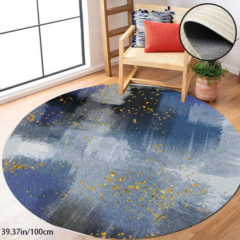 

Modern Abstract Boho Floral Badge Round Rug - Small Bedroom Round Rug Soft Bathroom Round Mat, Cyan Vintage Non-slip Machine Washable Entry Rug For Room Kitchen Home Room Office
