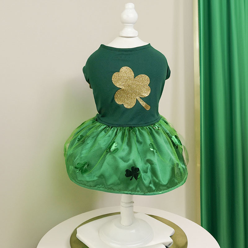 2pcs St. Patrick's Day Dog Outfit, Green Puppy Tutu Skirt