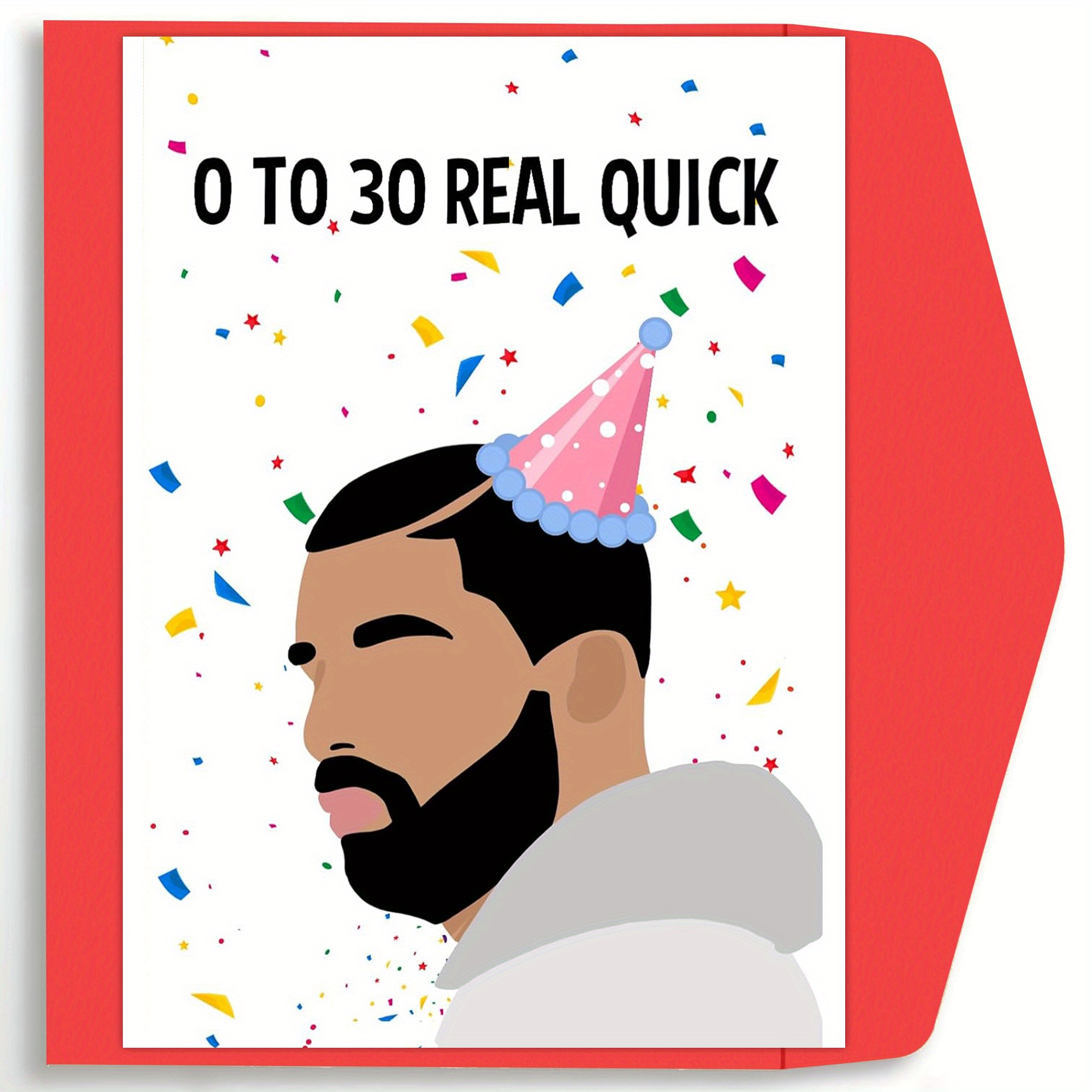 

Humorous 30th Birthday Card For - "0 To 30 Real Quick" -inspired Greeting, Red With , Includes Envelope, Birthday Greeting Card| Theme|vibrant Confetti Graphics, Birthday Decorations