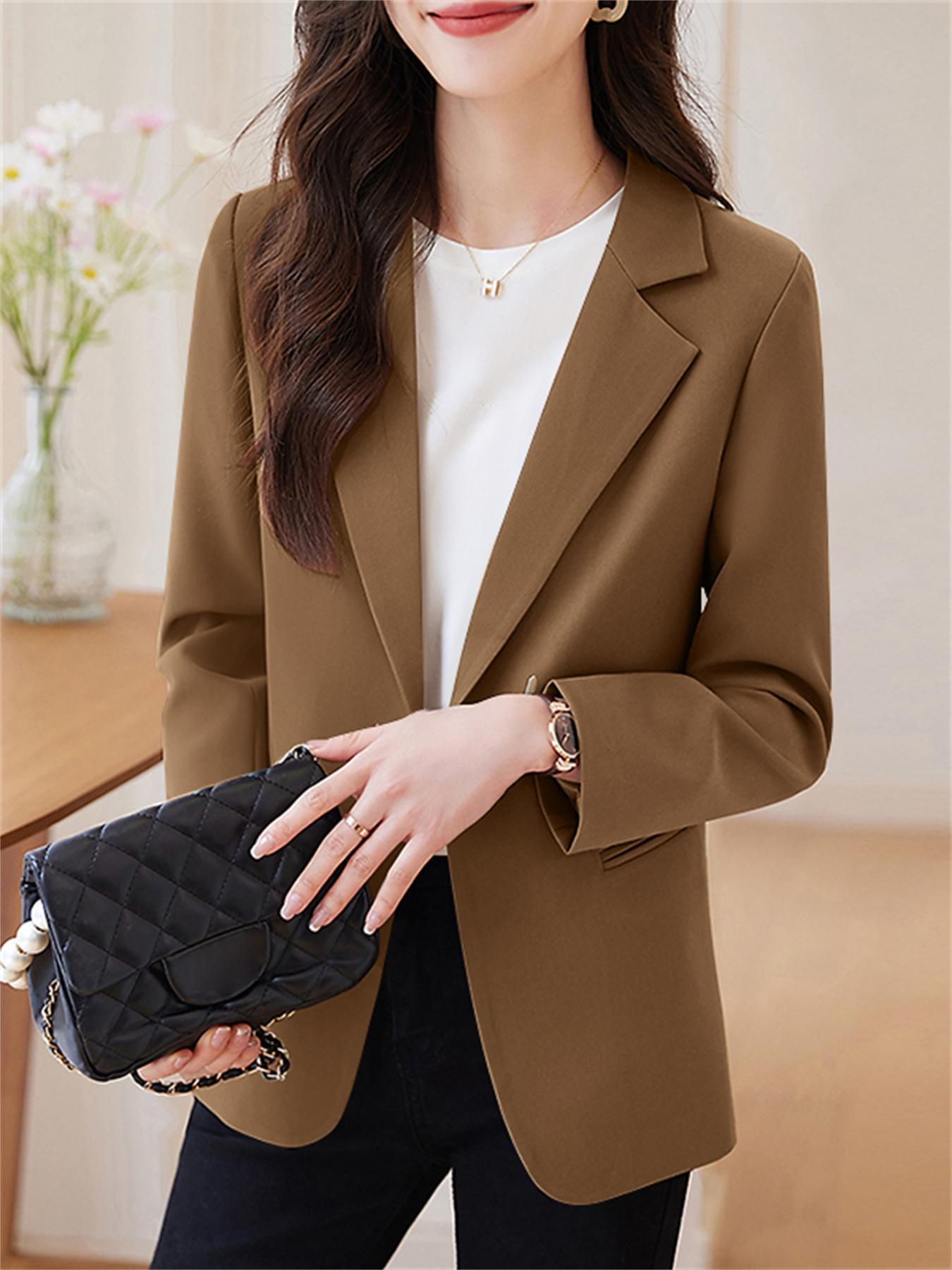 Women Plad Autumn Urban Polyester Natural Daly Long Sleeve Lapel