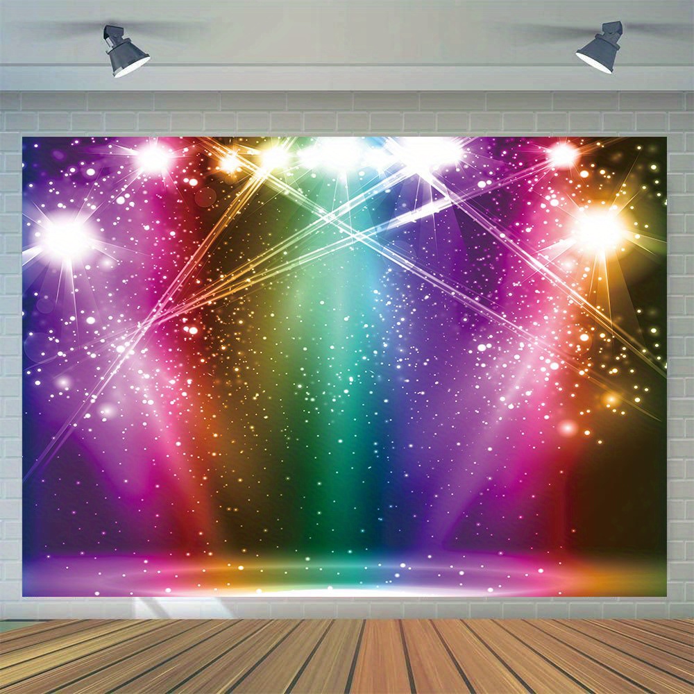 

1pc, Rainbow Color Stage Photography Backdrop, Vinyl Birthday Disco Rock Music Glow Neon Prom Party Carnival Photo Booth Props