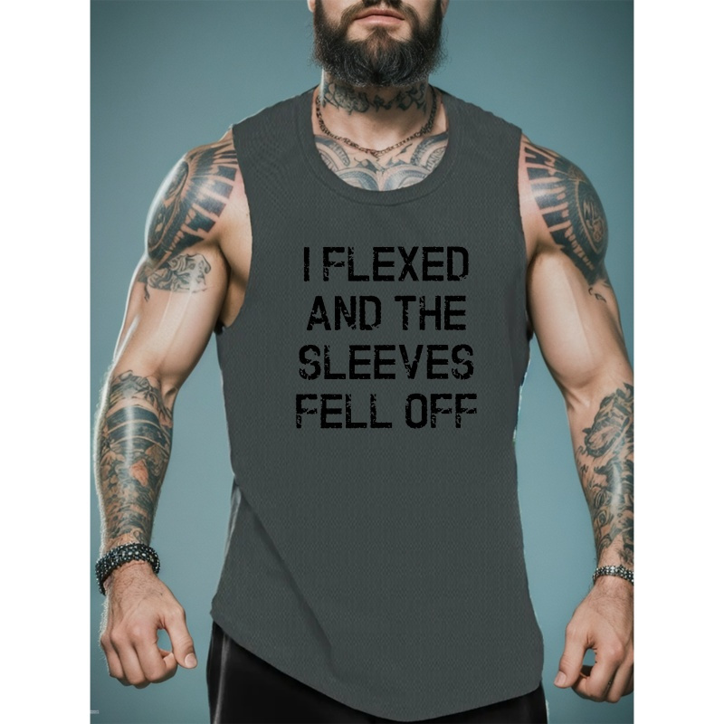 

Men's I Flexed And The Sleeves Fell Off Graphic Print Tank Top, Causal Fashion Sleeveless Tees For Summer Outdoor