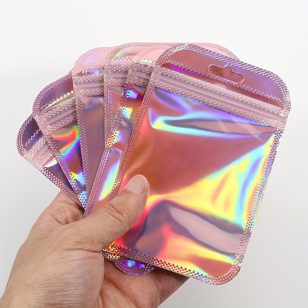 

50pcs Self Sealing Opp Bags Shop Pouches Laser Iridescent Zip Lock Bag Packaging Jewelry Retail Bag Pouches Bags Gift Wrapping Bags