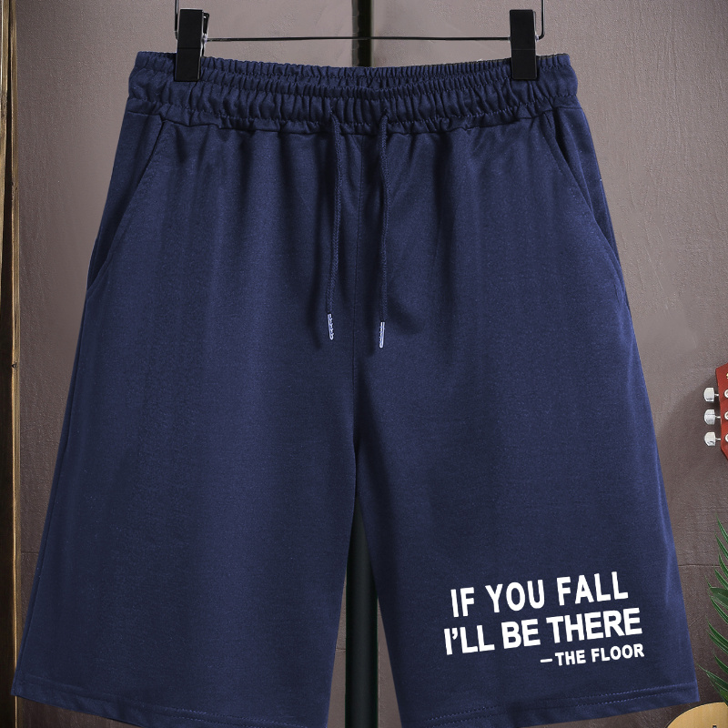 

Plus Size Men's Trendy Shorts, "if You Fall I'll Be There" Print Sports Outdoor Shorts For Summer