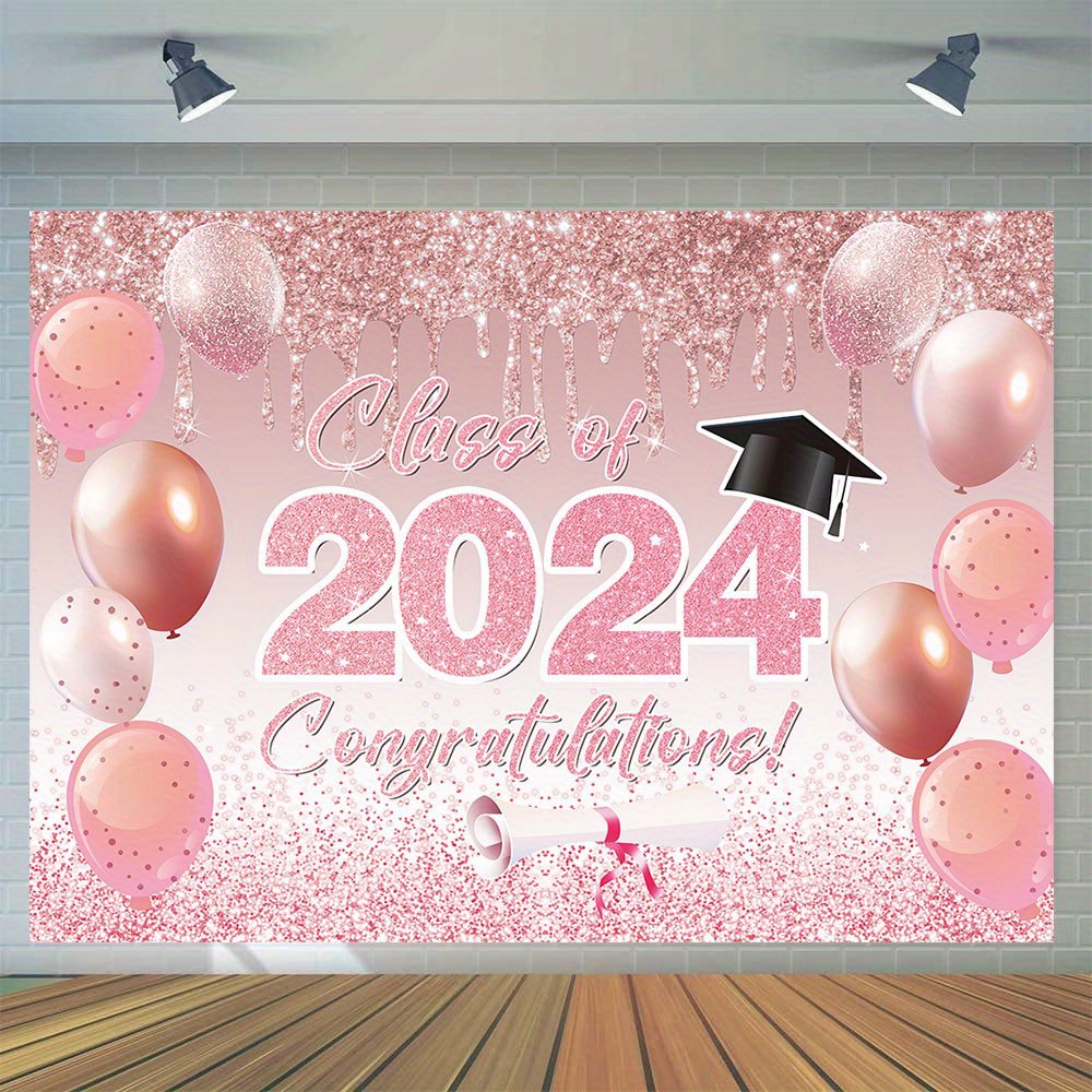 

1pc, Congrats Grad Photography Backdrop, Vinyl Pink Balloon Background Wall Photo Class Of 2024 High School College Graduate Prom Party Banner Photo Studio Booth Props