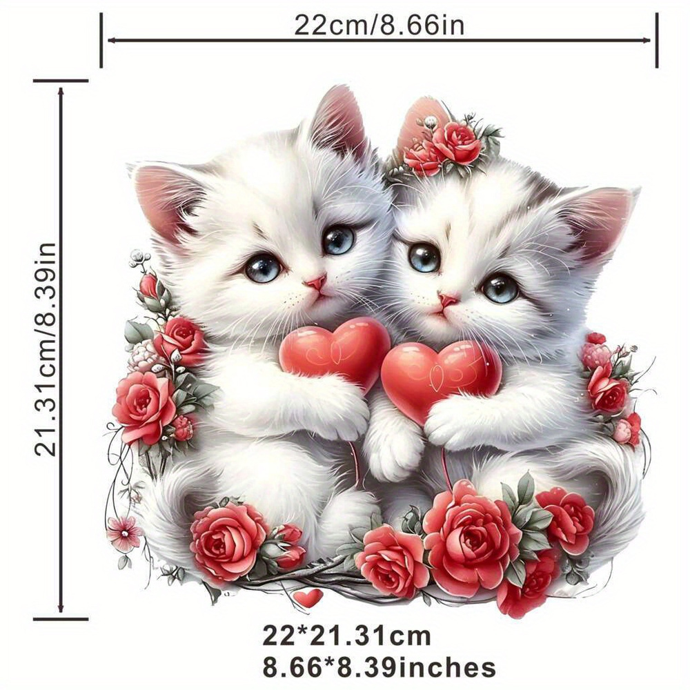 1pc/2pcs/3pcs 2 White Kittens Holding A Red Love Heart Heat Transfer Stickers For Men, Suitable For T-shirts, Clothes, Pillows, Bags And Jeans