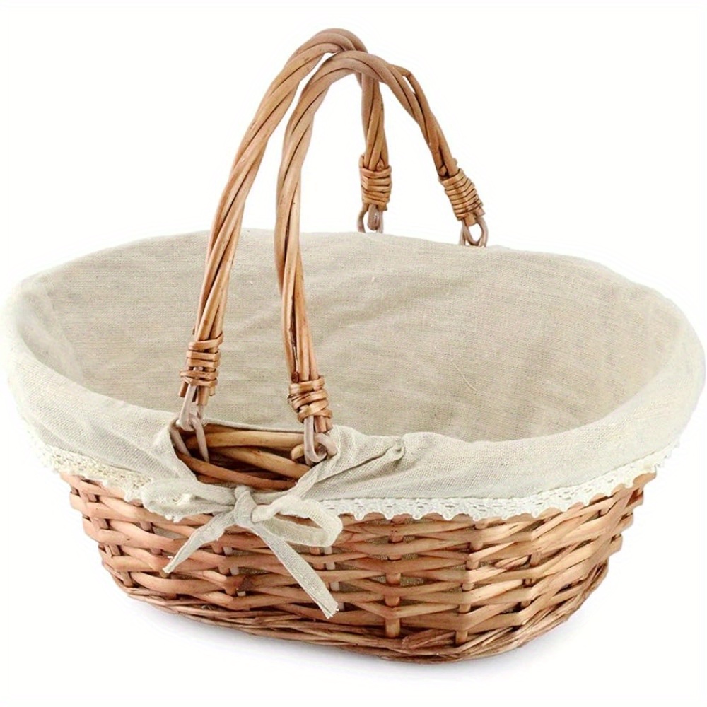 

1pc Cornucopia Wicker Basket With Handles, For Easter, Picnics, Gifts Basket, Home Decor, 13 X 10 X 6 Inches (natural Color)