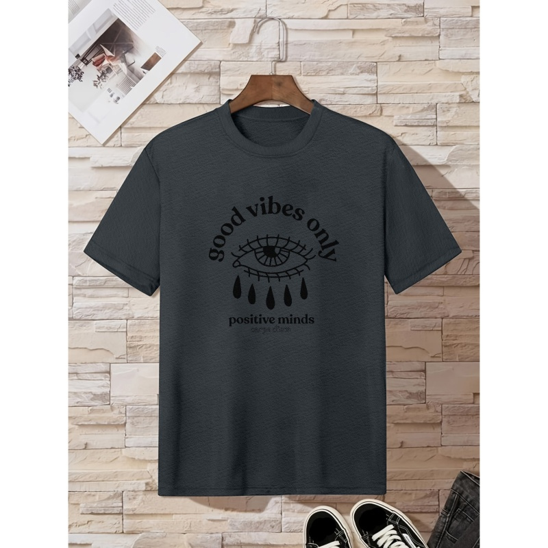 

T-shirt imprimé Good Vibes Only, T-shirts pour hommes, T-shirt à manches courtes décontracté pour l'été