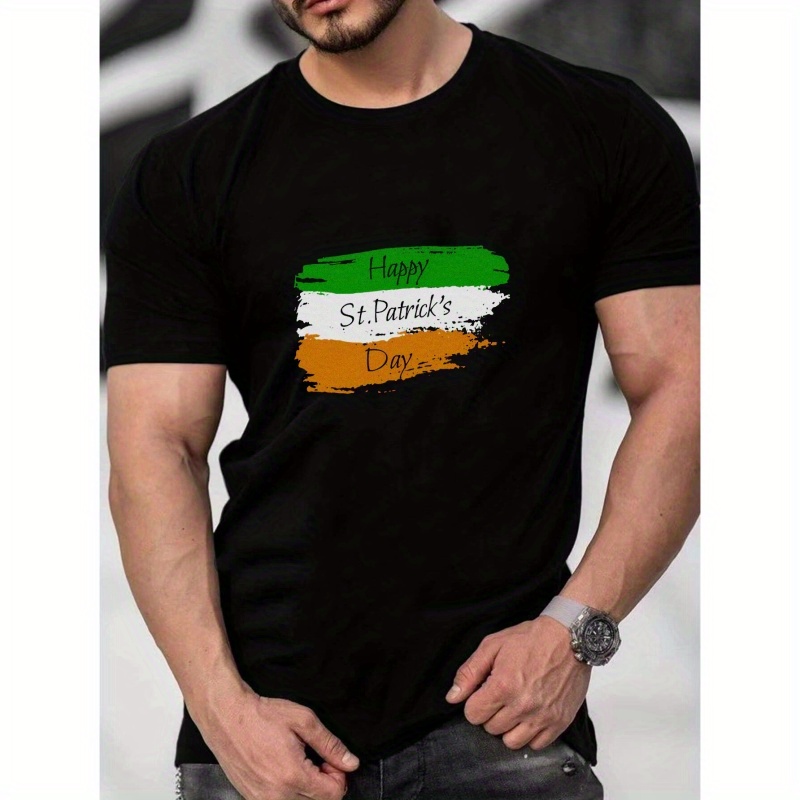 

'happy St Patrick's Day' Print Tees For Men, Casual Crew Neck Short Sleeve T-shirt, Comfortable Breathable T-shirt For All Seasons