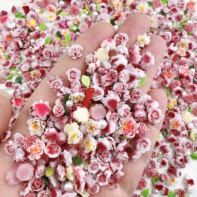 

100pcs Floral & Pearl Nail Art Charms Set - -free, Diy & Pedicures, Nail Charms