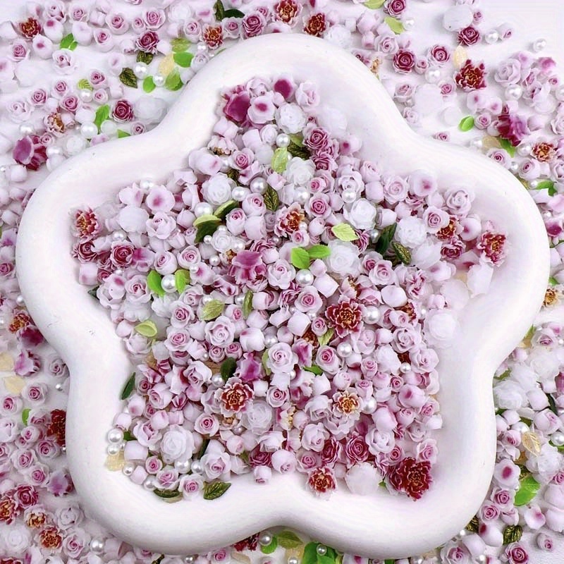 Image of 100 Random Mixed Style Flower Leaf Nail Art Decorations Accessories For Diy