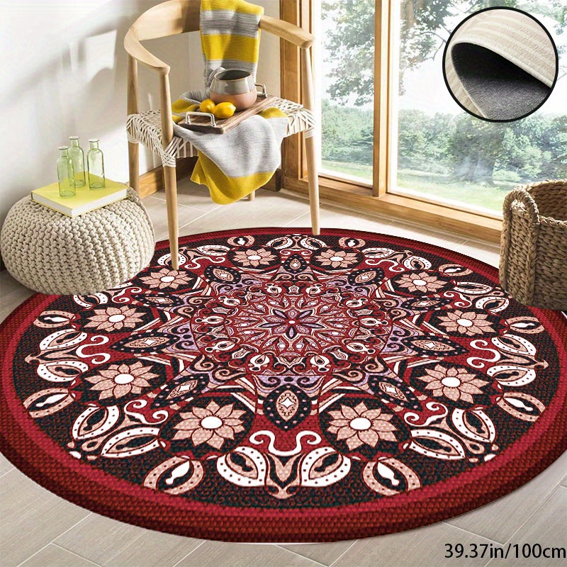 

Round Rug- Washable Rug Non-slip Modern Abstract Bedroom Round Area Mat Non-shedding Accent Floor Carpet For Entryway Kitchen Laundry