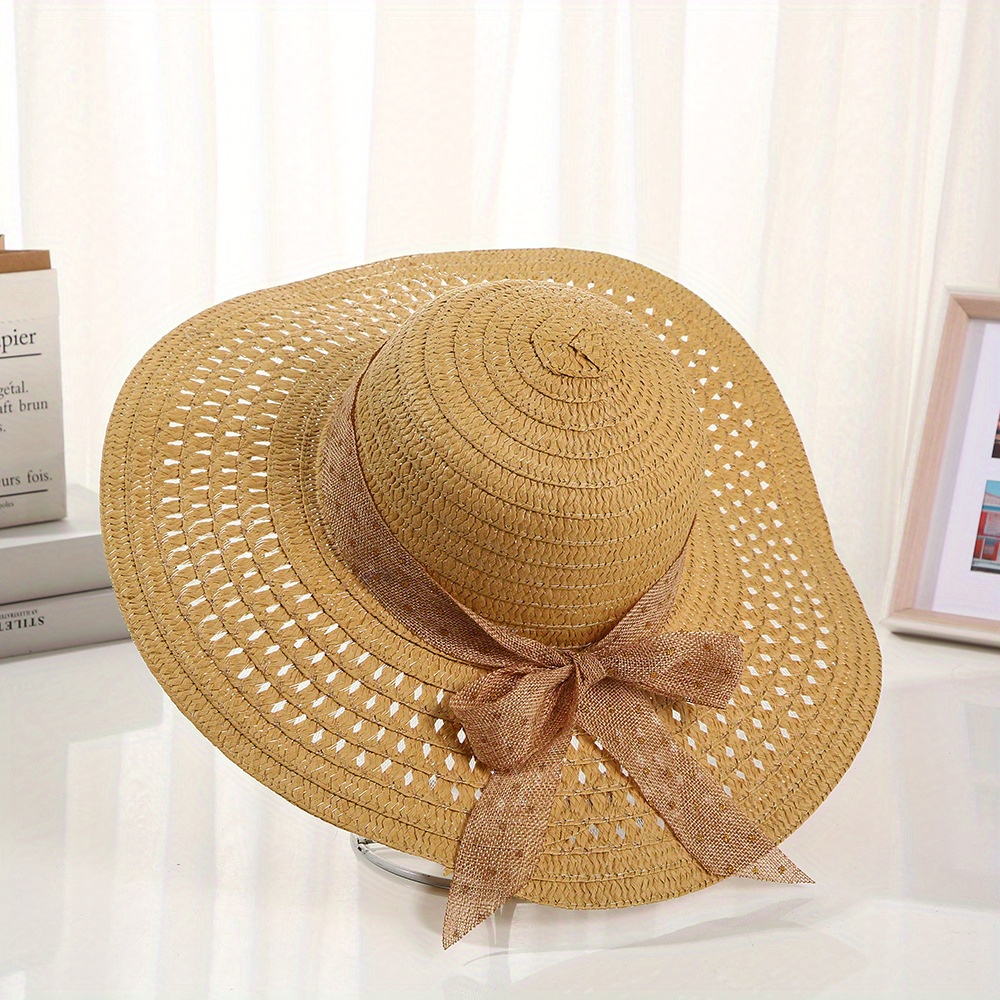 New Summer Bow Sunshade Hat, Beach Holiday Sun Protection Hat, Outdoor Large Brimmed Sun Hat, Bucket Hats Sweet Straw Hat, Comfortable Light Going