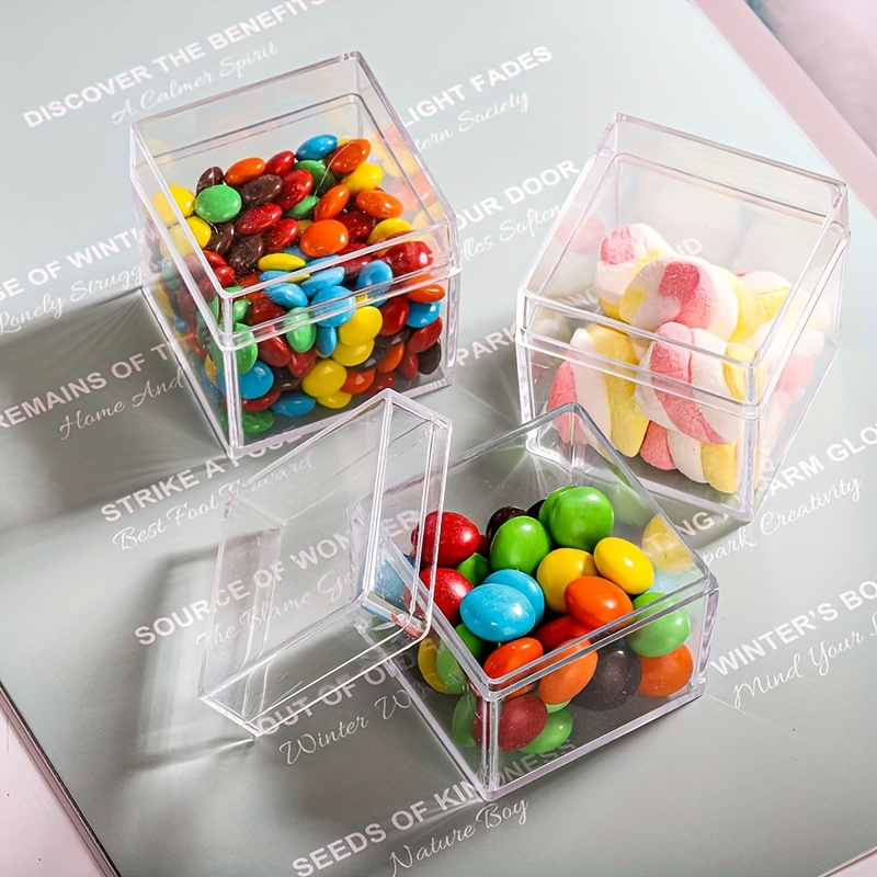 5 Pack Clear Plastic Box with Lid, Plastic Boxes for Display, Small Acrylic Box Clear Plastic Box, Plastic Square Cube for Candy Jewelry Storage