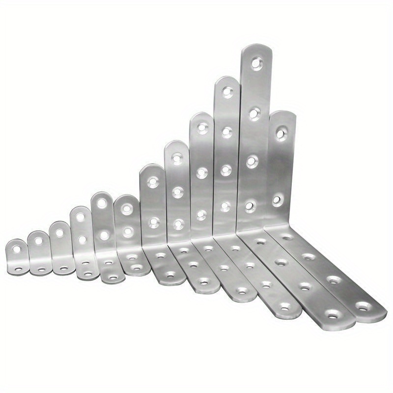 A Set of 20 Robust L-Shaped Angle Brackets Made from 201 Stainless Steel, Designed for 90-Degree Right Angles, Ideal for Reinforcing Shelves, Kitchen Cabinets, And Corners