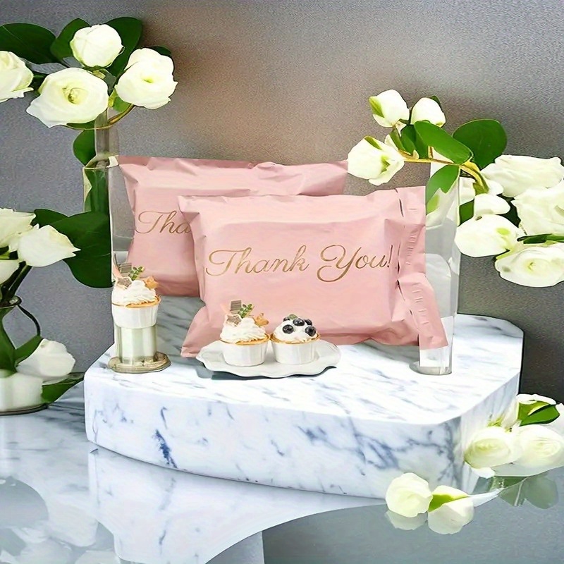 

Value Pack 100pcs/set Thank You Mailing Shipping Bags Pink Color Plastic Gifts Shoe Boxes Packing Pouch Express Mailer Courier Bag Eid Al-adha Mubarak