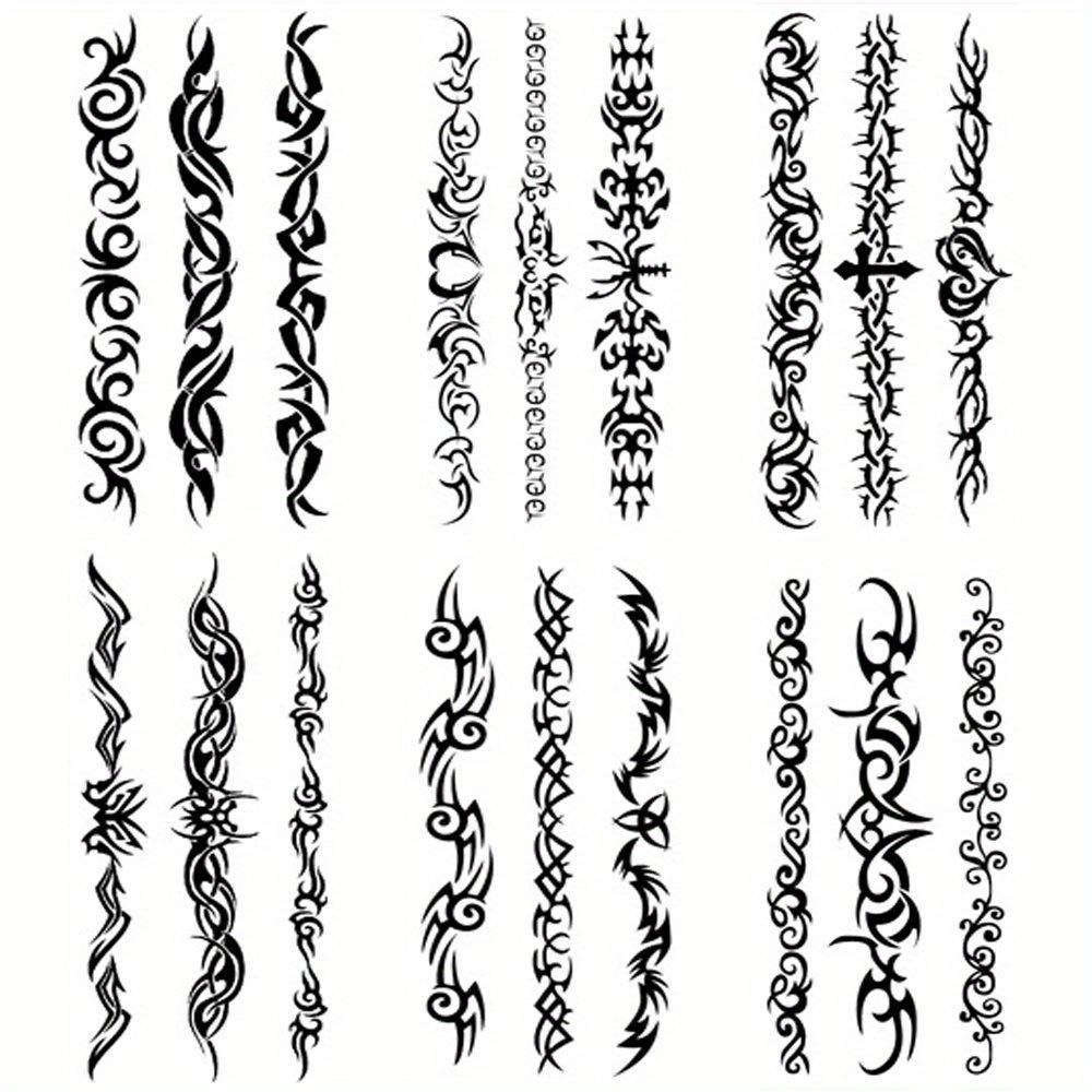 Image of 6 Sheets Mix Tribal Fake Tattoos Small Temporary Tattoo Blue Black Tribal Pattern Tattoo Body Sticker For Men Women