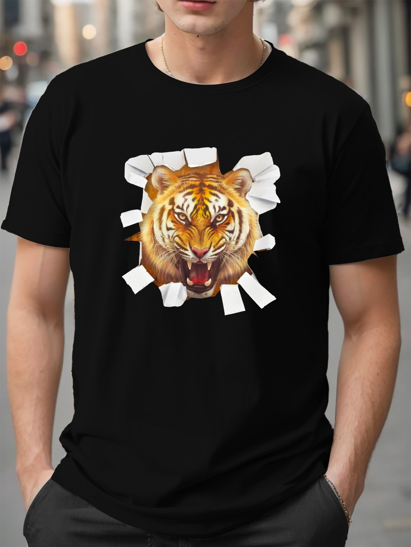 Mens Plus Size Tiger Print Casual Short Sleeve T Shirt - Temu Canada